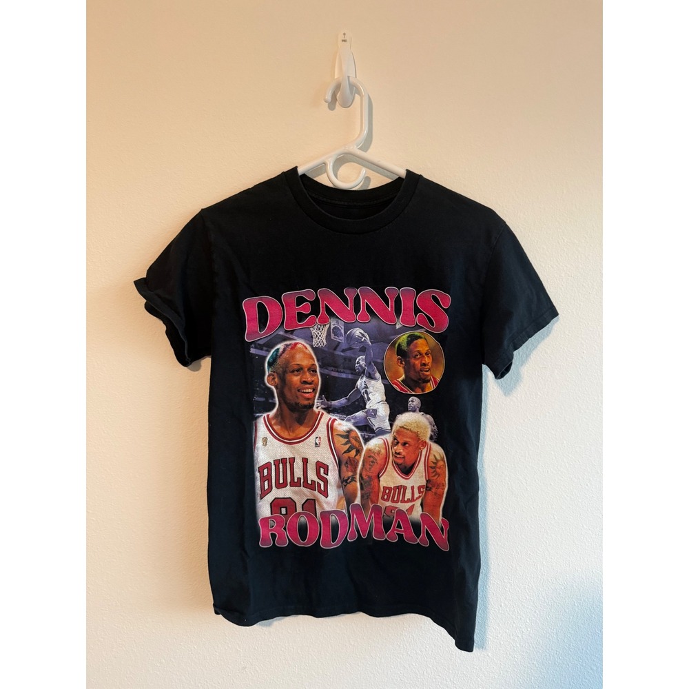 Dennis Rodman Chicago Bulls Graphic Tee Black Vintage Style Basketball T-Shirt